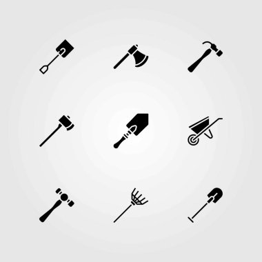 Bahçe vektör simgeler kümesi. kürek, Komisyon ve balta