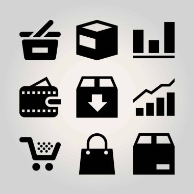 Alışveriş vektör Icon set. alışveriş çantası, alışveriş sepeti, sepet ve paket