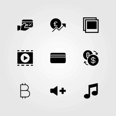 Düğmeleri Icons set vektör. nota, film oynatıcı ve kredi kartı