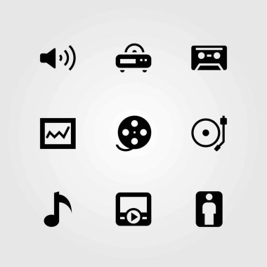 Multimedya vektör simgeler kümesi. radyo, müzik notu ve kaset