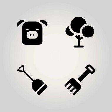 Çiftlik vektör Icon set. ağaç, kürek, domuz ve komisyon