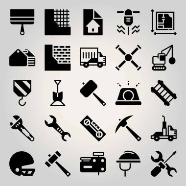 İnşaat vektör Icon set. çekiç, düzeyi, Vinç ve yıkım