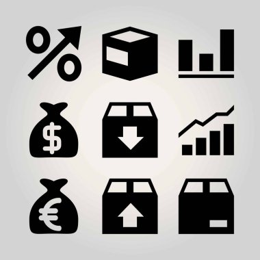 Alışveriş vektör Icon set. analutics, paket, yüzde ve para çantası