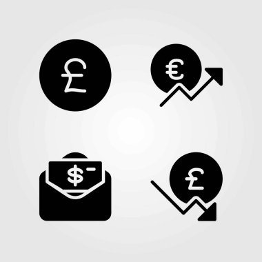 Para vektör simgeler kümesi. Euro, Sterlini ve para