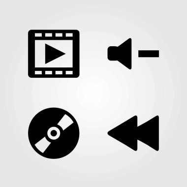 Multimedya vektör simgeler kümesi. Film oynatıcı, CD ve geri sarma