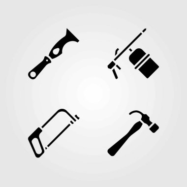 Araçlar Icons set vektör. çekiç, Kaynakçı ve el testeresi