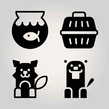 Hayvanlar Icon set vektör. Kurt, hayvan taşıyıcısı, kunduz ve Japon balığı