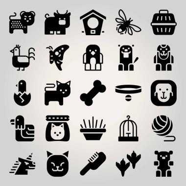 Hayvanlar Icon set vektör. kase, ayı, yaka ve tek boynuzlu at