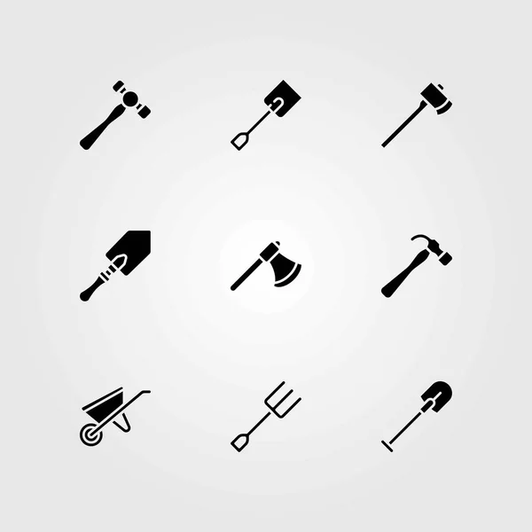 Набір іконок саду. лопатою, виделкою та тачками — стоковий вектор