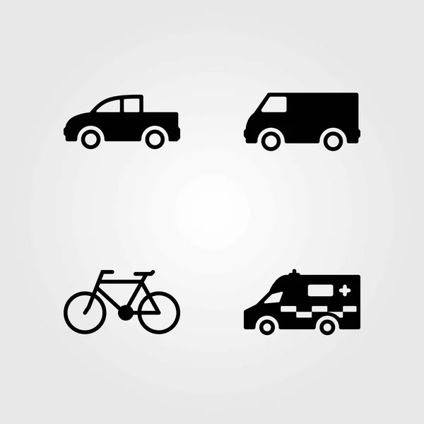 Conjunto de ícones vetoriais de transporte. caminhão, carro e bicicleta —  Vetores de Stock