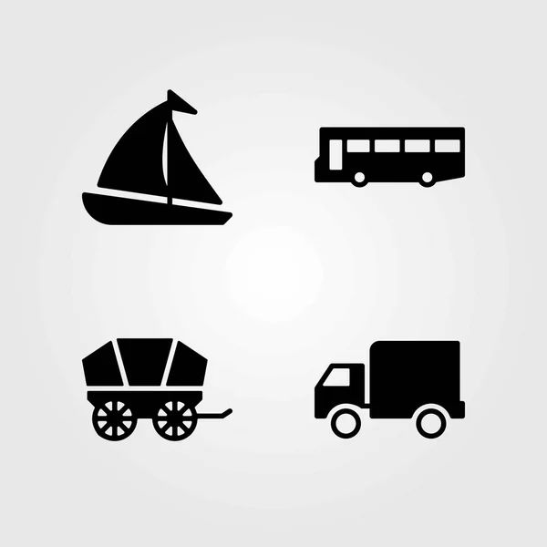 Vector iconen transportset. bus, vrachtwagen en wagen — Stockvector