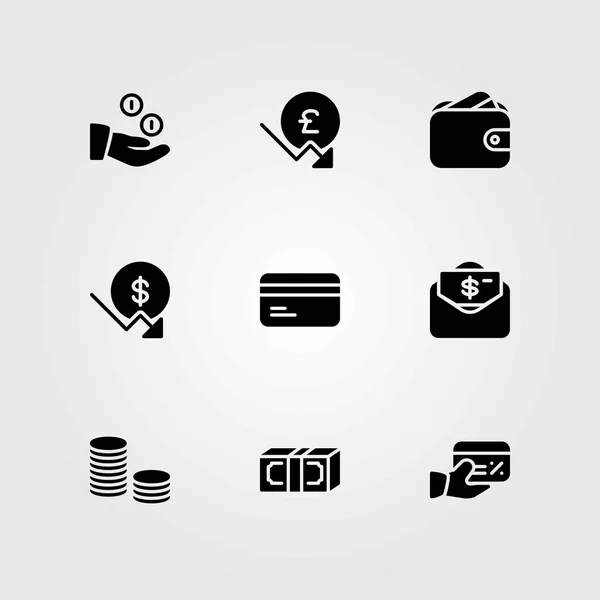 Pénz vektoros ikonok beállítása. pénz, a dollár és érmék — Stock Vector