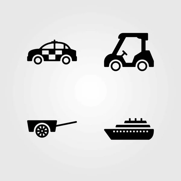 Ensemble d'icônes vectorielles de transport. chariot, golf et bateau — Image vectorielle