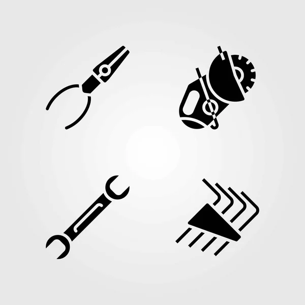 Werkzeuge Vektorsymbole gesetzt. Motorsäge, Inbusschlüssel und Schlüssel — Stockvektor