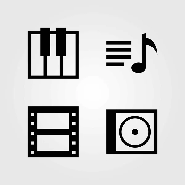 Multimedia vector icons set. film roll, playlist and compact disk — Stock Vector
