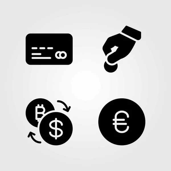 Conjunto de ícones vetoriais de banco. cartão de crédito, doação e euro — Vetor de Stock