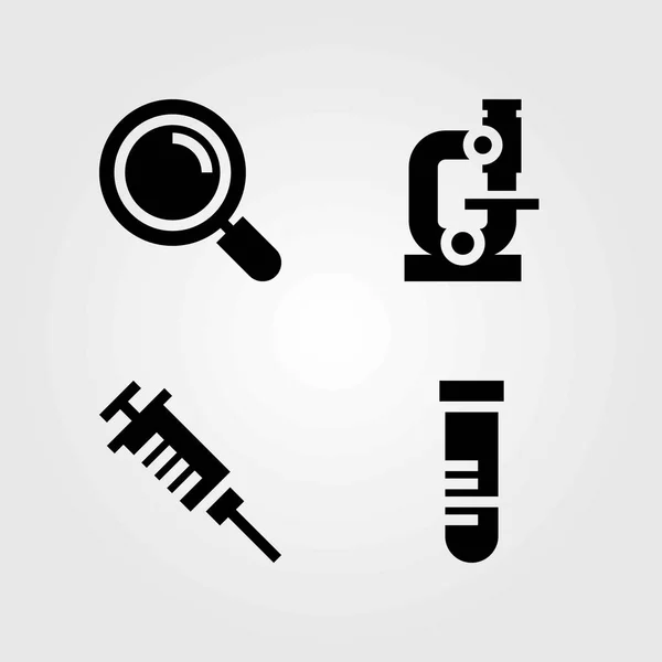 Medicinsk vektor ikoner set. Mikroskop, lupp och spruta — Stock vektor