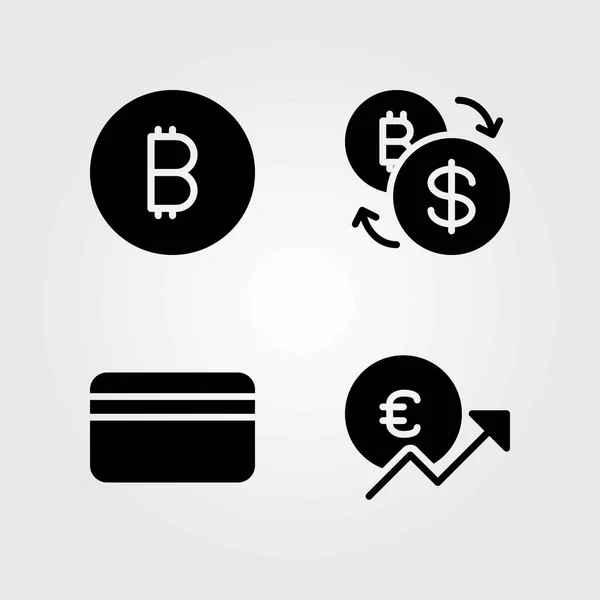 Banka vektorové ikony nastavit. Euro, výměnu a kreditní karty — Stockový vektor