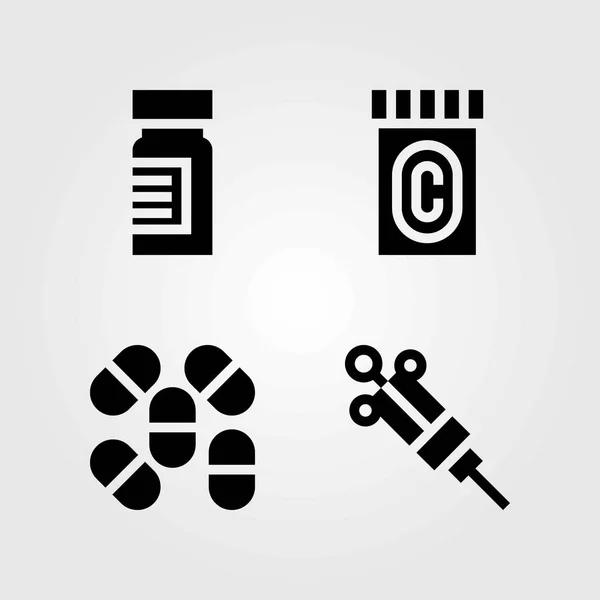 Medicinsk vektor ikoner set. piller, spruta och medicin — Stock vektor