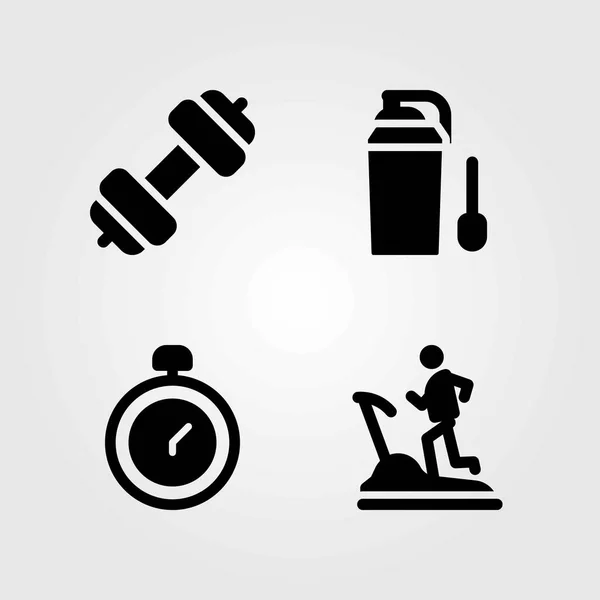 Zestaw ikon wektorowych fitness. hantle, białka i chronometr — Wektor stockowy