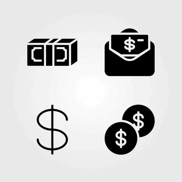 Peníze vektorové ikony set. dolar, peníze a dolar mince — Stockový vektor