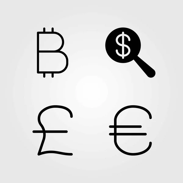 Peníze vektorové ikony set. dolar, mince a euro — Stockový vektor