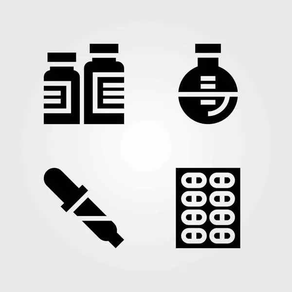 Conjunto de iconos vectoriales médicos. pastillas, medicina y pipeta — Vector de stock