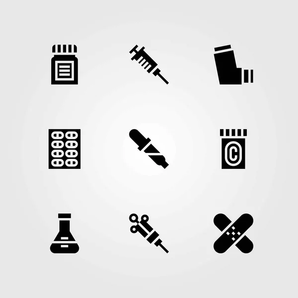 Medyczne wektor zestaw ikon. pipety, patch i pigułki — Wektor stockowy