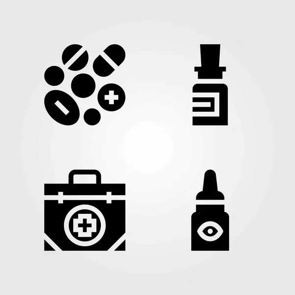 Ensemble d'icônes vectorielles médicales. médicaments, pilules et trousse de premiers soins — Image vectorielle
