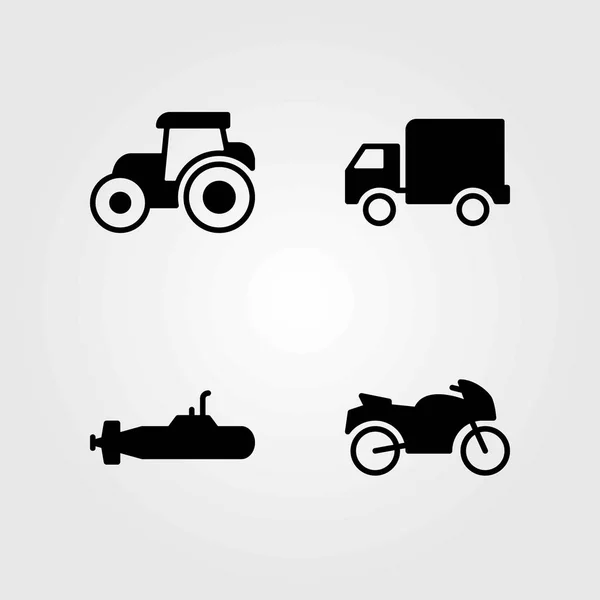 Conjunto de iconos vectoriales de transporte. camión, motocicleta y submarino — Archivo Imágenes Vectoriales