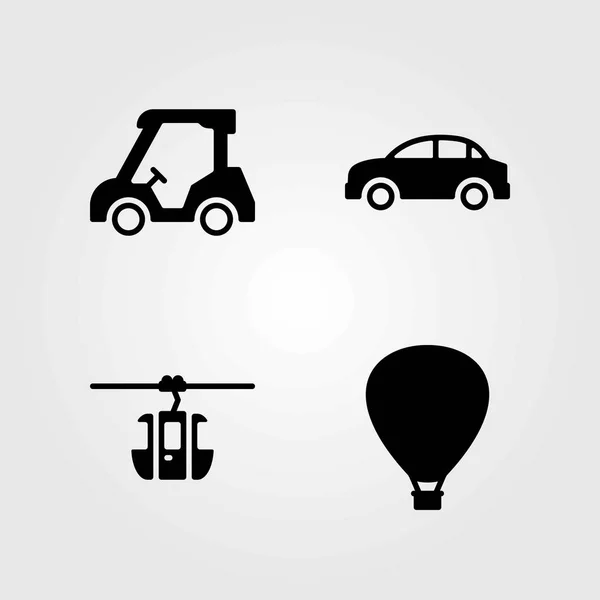 Conjunto de iconos vectoriales de transporte. carrito de golf, cabina de teleférico y coche — Vector de stock