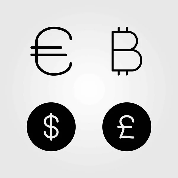 Icônes vectorielles d'argent définies. euro, livre sterling et pièce en dollar — Image vectorielle