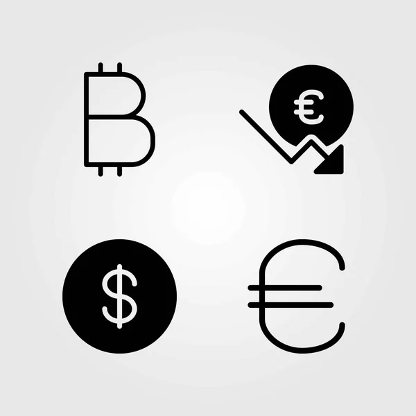Sign vektorové ikony nastavit. Dolar mince, mince a euro — Stockový vektor