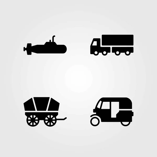 Conjunto de iconos vectoriales de transporte. camiones, camiones y vagones — Archivo Imágenes Vectoriales