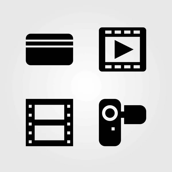 Conjunto de ícones vetoriais de tecnologia. filmadora, rolo de filme e câmera — Vetor de Stock