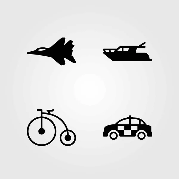 Conjunto de iconos vectoriales de transporte. bicicleta, yatch y coche de policía — Archivo Imágenes Vectoriales