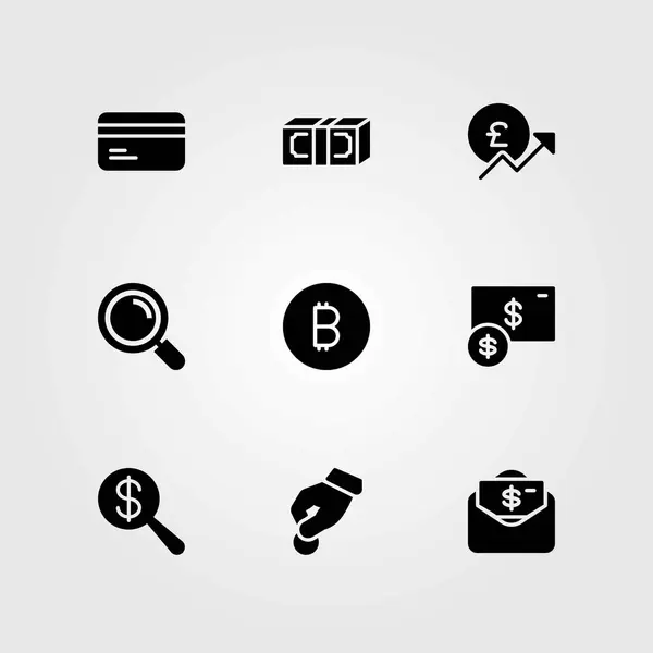 Money vector icons set. pound sterling, donate and loupe — Stock Vector