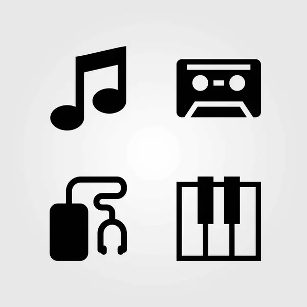 Conjunto de ícones vetoriais multimídia. teclado, nota musical e leitor de música — Vetor de Stock