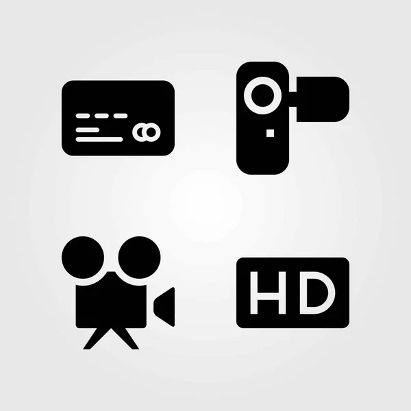 Conjunto de ícones vetoriais de tecnologia. câmera de vídeo, camcoder e hd —  Vetores de Stock