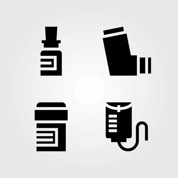 Conjunto de iconos vectoriales médicos. inhalador, contador de gotas y medicamento — Vector de stock