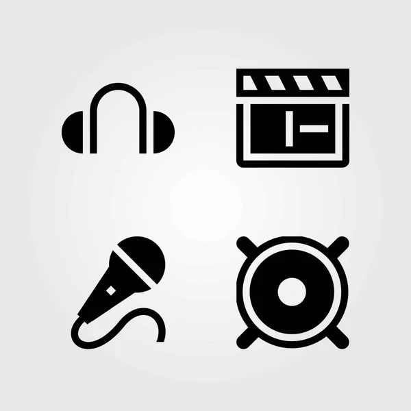 Multimedia vector icons set. microfoon, hoofdtelefoon en luidspreker — Stockvector