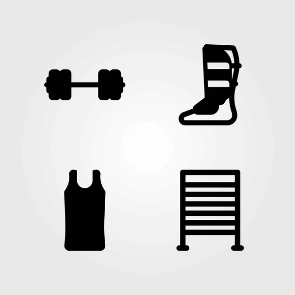 Fitness-Vektor-Symbole gesetzt. Schienbeinschoner, Hemd und Turnstangen — Stockvektor