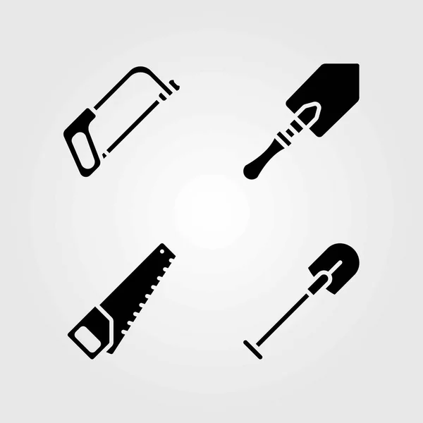 Garden vector icons set. shovel and handsaw — Stock Vector