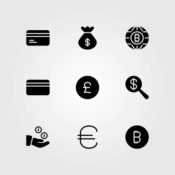 Money vector icons set. coin, bag and credit card — Stock Vector