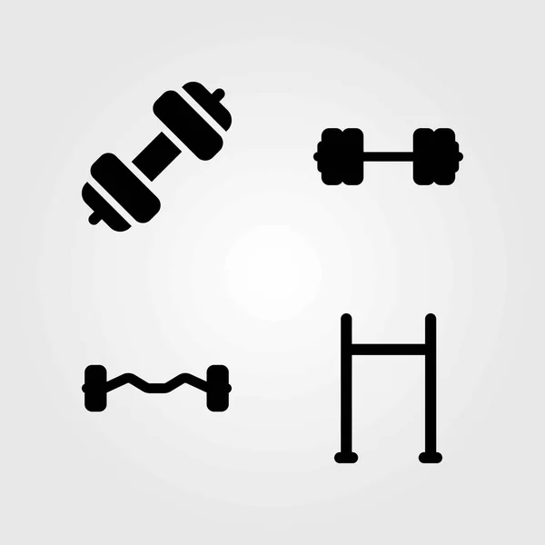 Fitness vector icons set. dumbbell, biceps dumbbell and pull up bar — Stock Vector