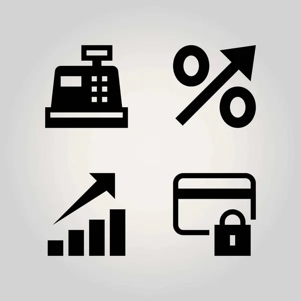 Ensemble d'icônes vectorielles technologiques. profits, serrure, espèces et carte de crédit — Image vectorielle