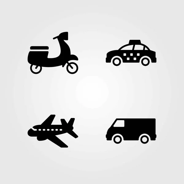 Icone vettoriali di trasporto impostate. furgoni, moto e taxi — Vettoriale Stock