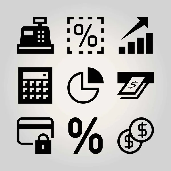 Technology vector icon set. chart, credit card, cash mashine and atm — Stock Vector