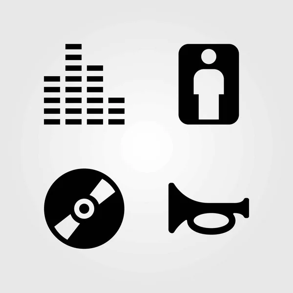 Multimedia vector icons set. man, compact disc and sound bars — Stock Vector