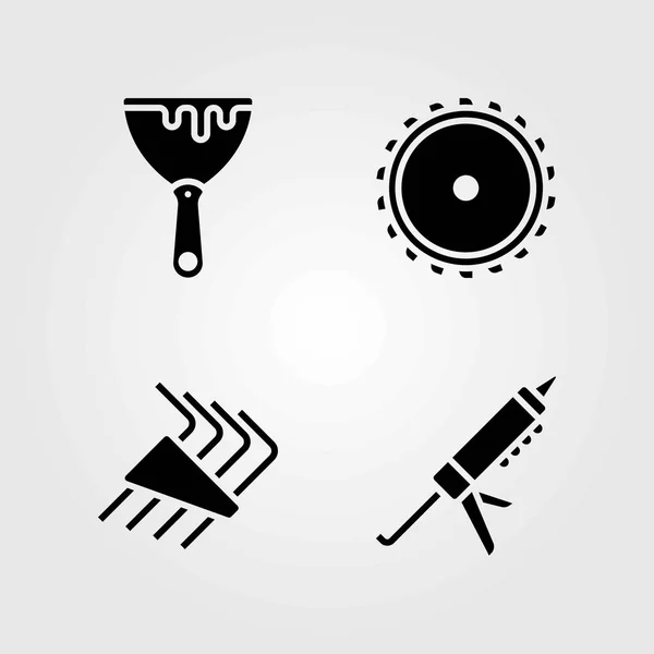 Werkzeuge Vektorsymbole gesetzt. Sägeblatt, Schaber und Inbusschlüssel — Stockvektor